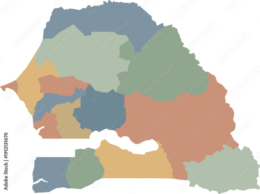 Fototapeta premium Senegal map vector regions colorful administrative west africa geography