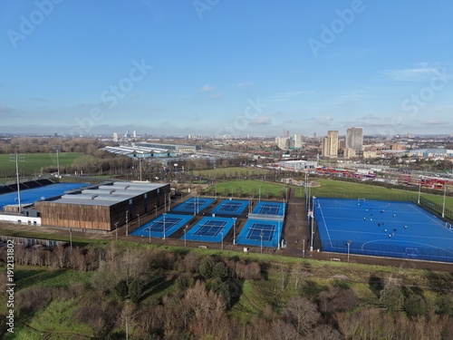 Canvas Print Tennis courts and sports facilitys Leyton East London UK drone,aerial