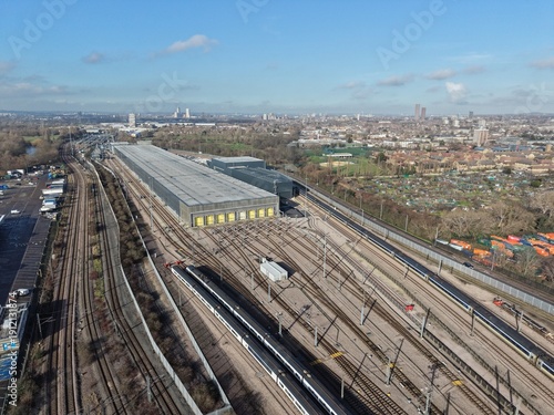 Canvas-taulu Industrial estate and Rail depot Eurostar Engineering Leyton East London  aeria