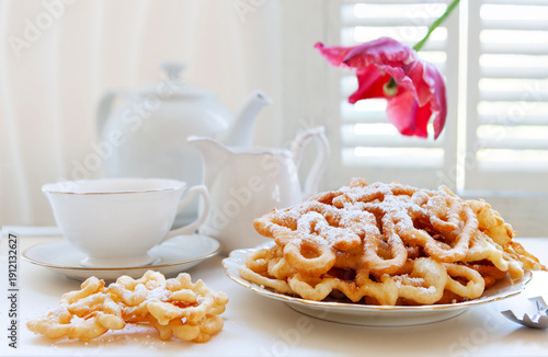 Homemade fried Funnel Cake with Powdered Sugar