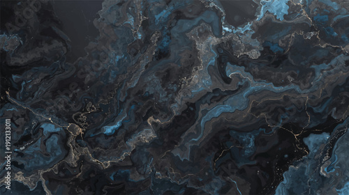 Dark Blue Black Marble Texture EPS Vector Background with Abstract Mineral Veins for Luxury Tile Surface, Interior Wall Design, Packaging Graphics, Branding Backdrop and Adobe Illustrator Artwork