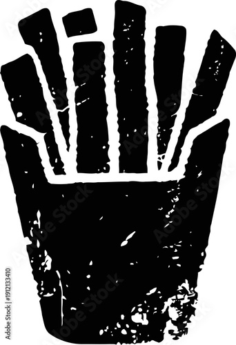 french fries silhouette in a container with rustic texture and rough edges