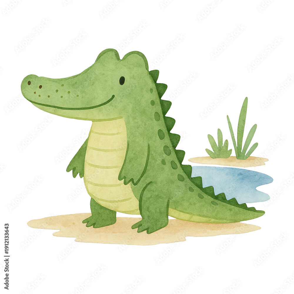Fototapeta premium PNG Cute crocodile by the water