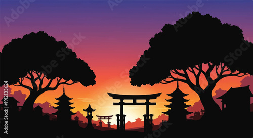 Torii, Trees, and Tranquility in a Japanese Landscape