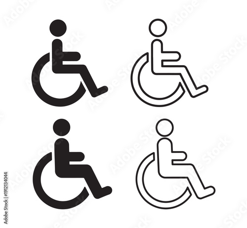 Wheelchair icon set. Handicapped, accessible, impairment, mobility, handicap. Disabled symbol on white background - stock vector.