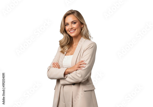 Confident businesswoman posing with arms crossed isolated on transparent background