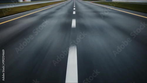 View of fast car accelerating aggressively on asphalt highway, intense motion blur and high speed drive concept, cinematic performance and adrenaline journey.
