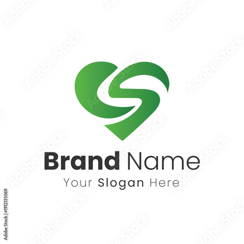 A fresh green heart with an 'S' curve as a logo. brand identity logo design