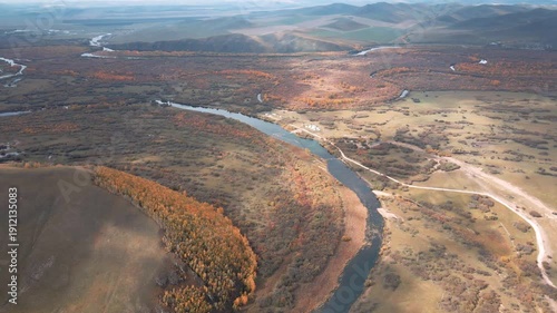 Wallpaper Mural Winding River Through Autumn Landscape - Aerial View Torontodigital.ca
