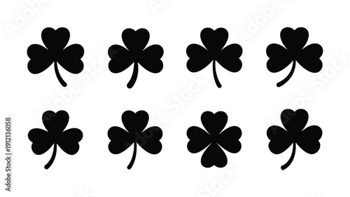Black silhouette shamrock logo set for st patrick's day festive emblem or icon on white background