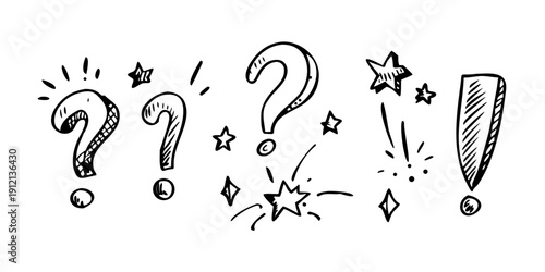 Whimsical illustration of question marks and stars with a trophy Vector