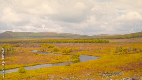 Wallpaper Mural Winding River Through Golden Autumn Tundra Valley and Mountains Torontodigital.ca