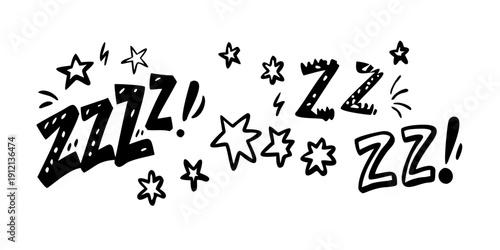 A whimsical illustration of sleep sounds with stars and z's Vector