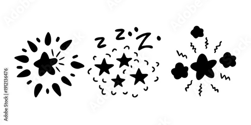 A whimsical illustration featuring three distinct dreamy symbols. Vector