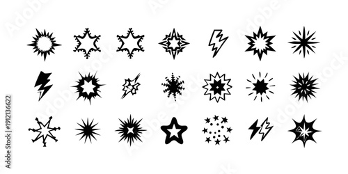 A collection of intricate star and snowflake patterns in black and white Vector