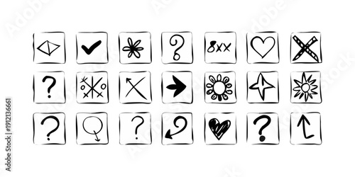 A collection of various symbols and icons representing different actions and states Vector