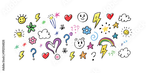 A delightful array of diverse icons representing various emotions, objects, and concepts. Vector