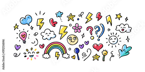 A vibrant and colorful illustration of various icons representing different activities and interests Vector