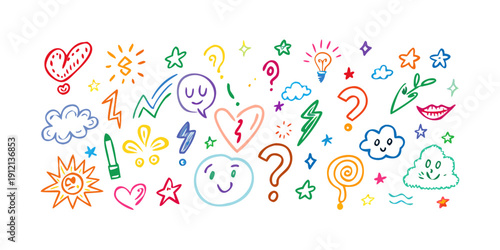 A vibrant and colorful illustration of various objects and symbols Vector