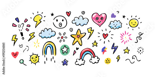 A vibrant and colorful array of diverse icons representing various objects and concepts Vector