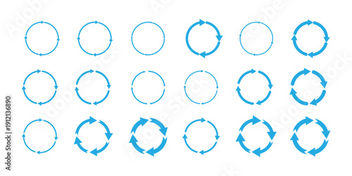 Circular arrow line icon set. Reload, refresh, rotate symbols. Vector outline graphic elements for web design, apps ux. Cycle, loop, sync, process, update 