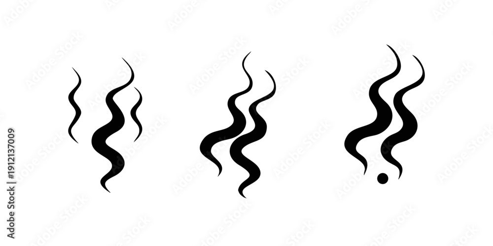 Fototapeta premium Three distinct curly lines with varying thickness and a dot on the last one Vector