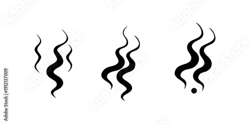 Three distinct curly lines with varying thickness and a dot on the last one Vector
