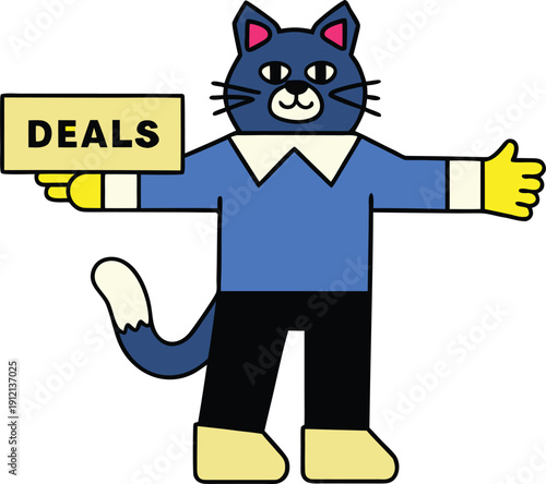 Pixel Art Cat Character Promoting Online Shopping Deals,