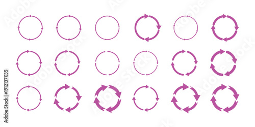 Circular arrow line icon set. Reload, refresh, rotate symbols. Vector outline graphic elements for web design, apps ux. Cycle, loop, sync, process, update 