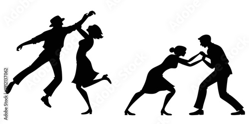 A group of people dancing and performing various dance moves together. Vector