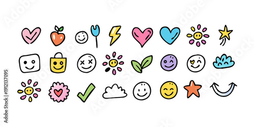 A colorful collection of diverse emoji icons representing various objects and concepts Vector