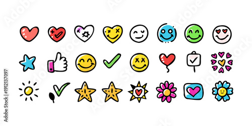 Colorful collection of diverse emoji icons representing various objects and symbols Vector