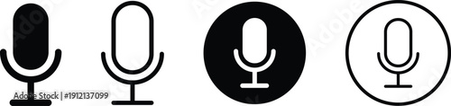 Minimal microphone icon set in solid and outline style for voice recording and audio app ui