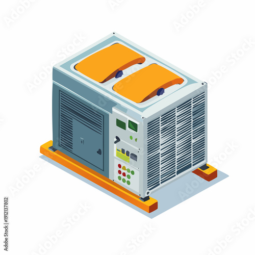 Isometric illustration of a modern air conditioning unit with control panel.