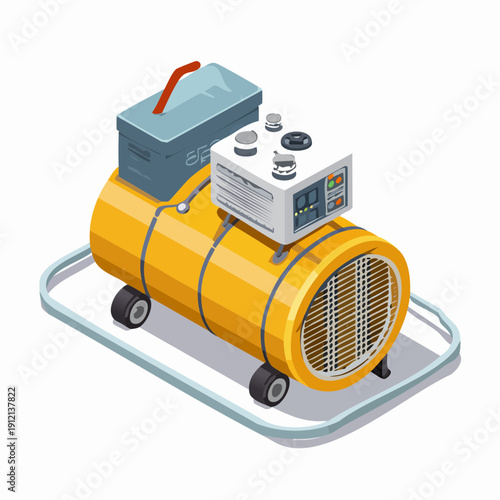 Portable industrial generator on a wheeled cart with control panel and battery.