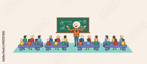 Teacher explaining lessons to students in classroom setting  