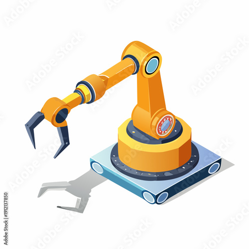 Industrial robotic arm on a production line platform.