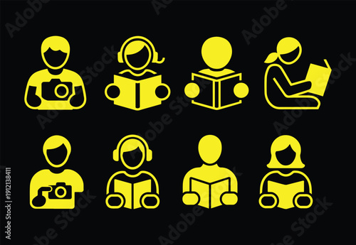 Book Reading icon set. Reader, education, learning, learn. Read book symbol on white background - stock vector.