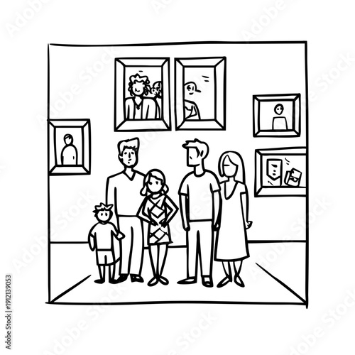 Family Visiting an Art Gallery, fun, comic, boy, gag, teacher