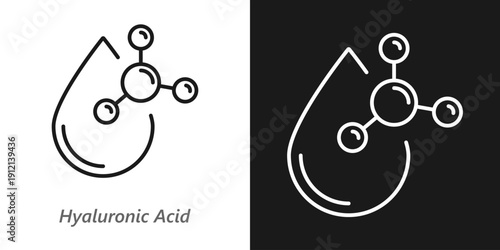 Hyaluronic Acid Line Icon, Skincare Molecule, Hydration Serum And Cosmetic Ingredient Symbol