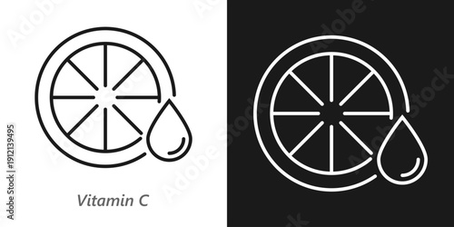 Vitamin C Line Icon, Antioxidant Skincare Ingredient, Brightening Serum And Cosmetic Symbol