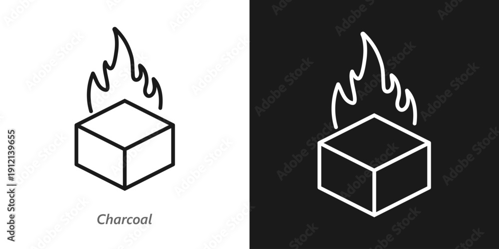 Obraz premium Charcoal Line Icon, Detox Skincare Ingredient, Activated Carbon Cosmetic Symbol