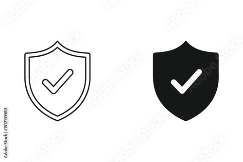 Free Download Shield with checkmark icon set in line and flat design vector illustration - GFXLoad
