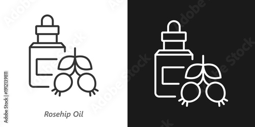 Rosehip Oil Line Icon, Natural Skincare Ingredient, Antiaging and Nourishing Cosmetic Symbol