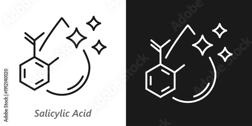 Salicylic Acid Line Icon, Skincare Ingredient, Acne Treatment and Cosmetic Symbol