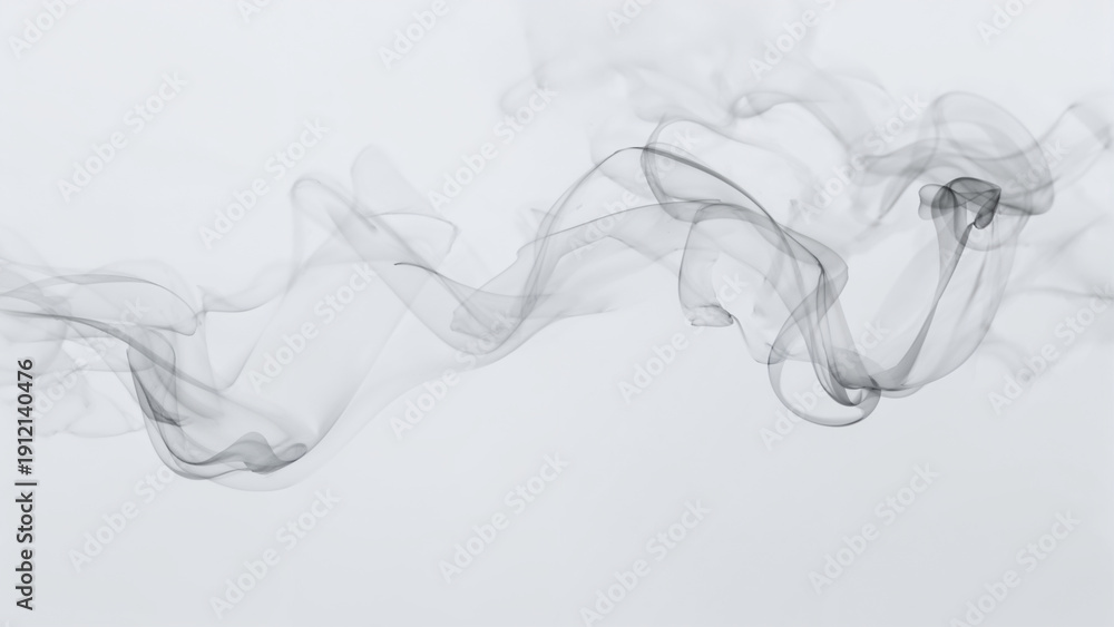 Fototapeta premium Black Smoke over White Background, Soft Magic Mist and Relaxing Atmosphere Illustration