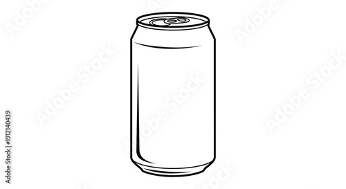 A simple black and white line drawing depicts a standard aluminum beverage can showcasing its cylindrical form and pull tab