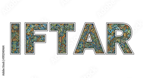 Multicolored Iftar typography with floral pattern in a celebratory scene from a straightforward viewpoint
