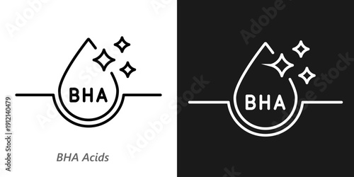 BHA Acids Line Icon, Skincare Ingredient, Exfoliating and Acne-Fighting Cosmetic Symbol