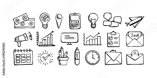 A collection of icons representing various business and productivity concepts Vector